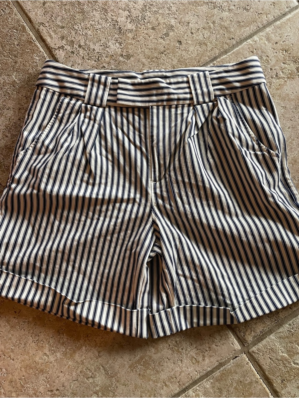 Lands' End Navy and White Striped Women's Bermuda Shorts